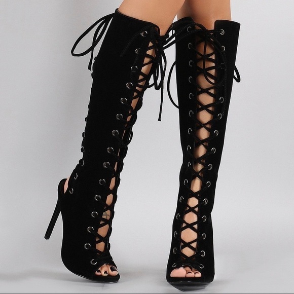 Shoe Republic LA Corset Lace Up Knee High Heel 5.5 - Picture 1 of 7